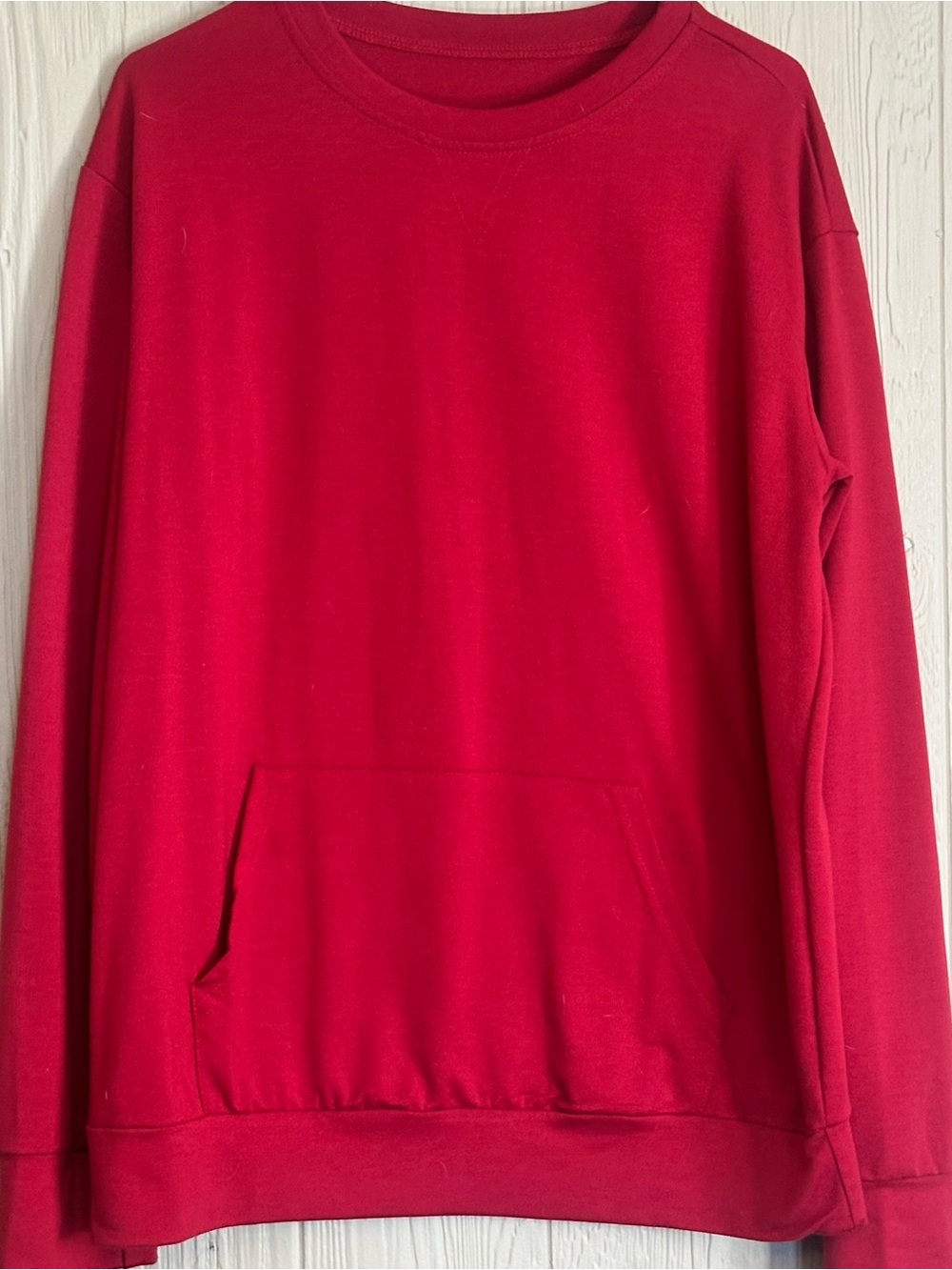 Women's Red Fleece Polyester Crew Neck Pullover Sweatshirt L w/ Pocket‎